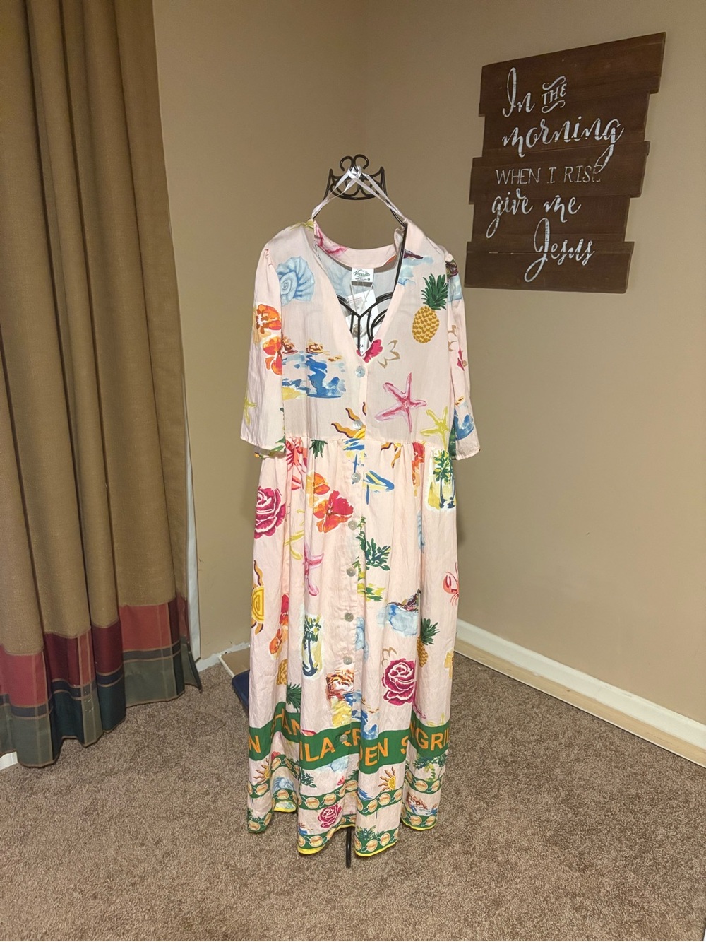 Pink Tropical Floral V-Neck Maxi Dress